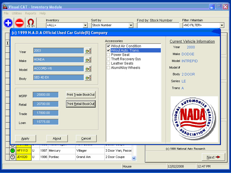 VCAT: F&I Software - NADA Guidebook Integration