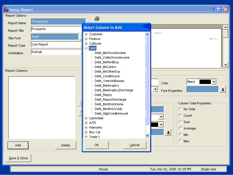 VCAT: F&I Software Reports - over 500 different fields to choose from when creating an unlimited number of reports